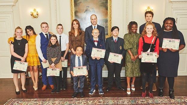 Rachel receiving her BBC Teen Hero Award from Prince William and Kate Middleton